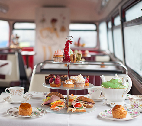The Afternoon Tea Bus for the launch of UK Afternoon Tea Week