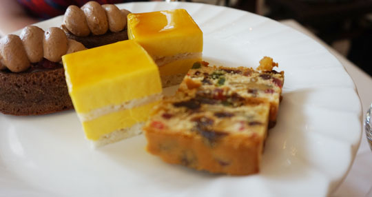Cake selection at high tea at The Raffles Hotel