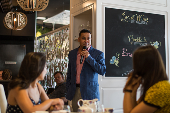 Peter Kuruvita speaking at the launch of the high tea menu at Abode Bistro & Bar