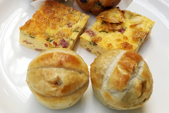 Prosciutto and asparagus quiche and Wagyu beef pies