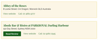 How a Free Venue Listing appears in the Directory.