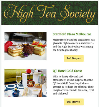 High Tea Society email newsletter
