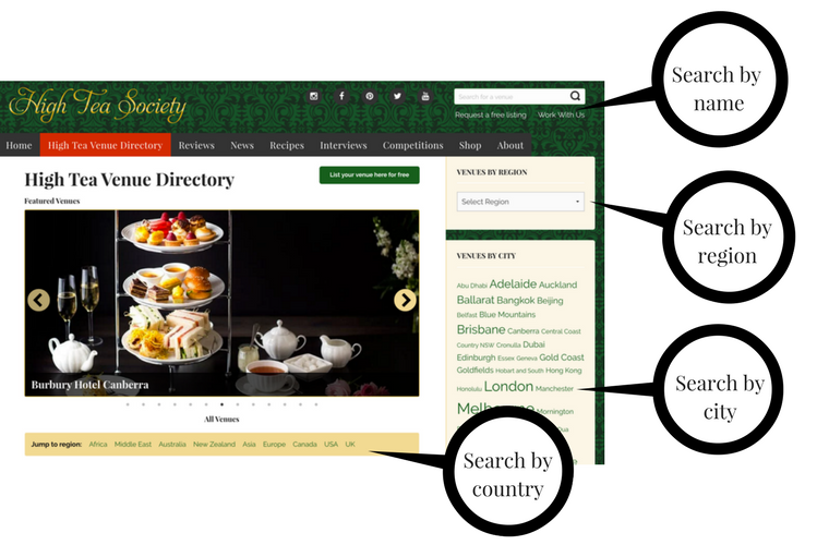 High Tea Venue Directory