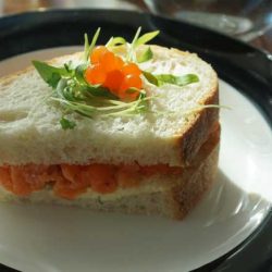 Ora King Salmon, chive cream cheese on house baked white bread