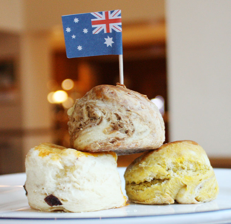 Stanthorpe cider apple and raisin scone, Queensland blue pumpkin scone, Cheese and vegemite