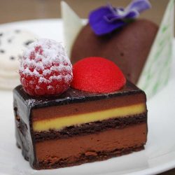 Dark chocolate passion fruit and delight with raspberry sphere