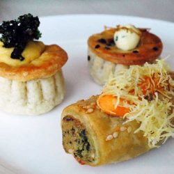 Mini mushroom pies, mini beef pies and cheese and spinach mini rolls