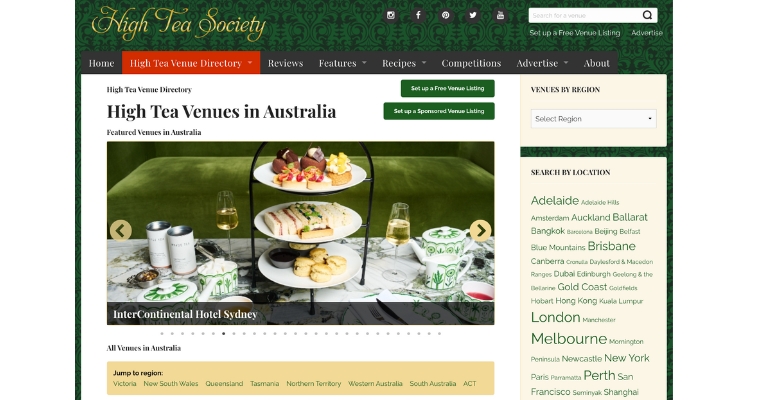 High Tea Venue Directory Search Results