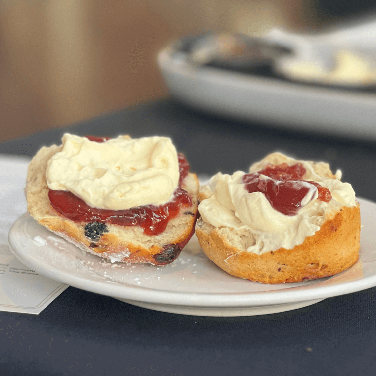 Scones with strawberry jam and fresh cream