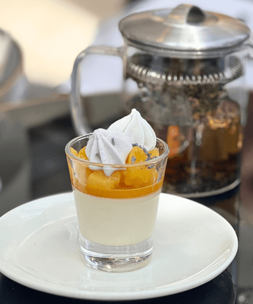 Mango, white rum and coconut pannacotta, lavender meringue