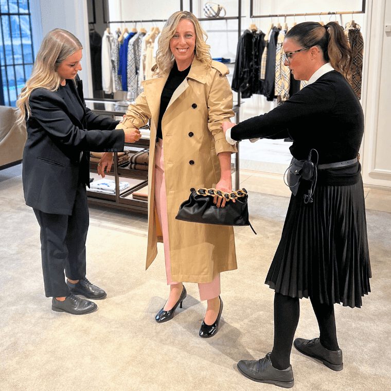 Charlene Macaulay being styled at Burberry