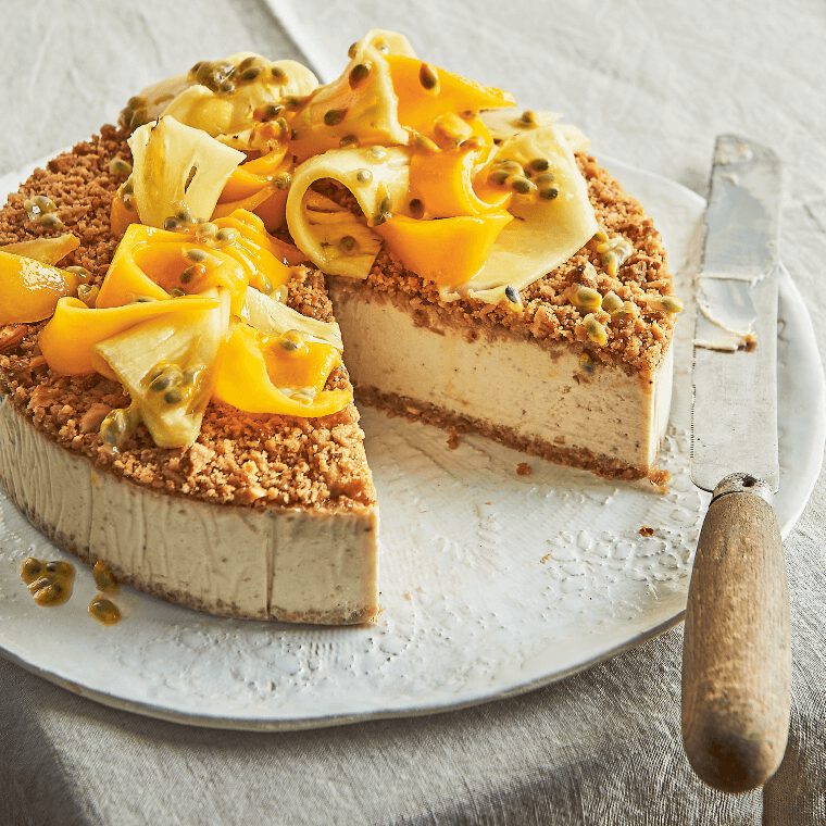 Ban-almond double crunch cheesecake with tropical fruits Photography credit: Rochelle Eagle