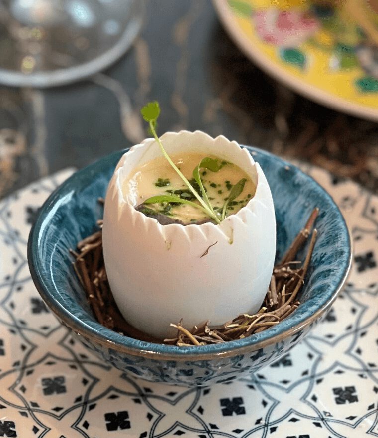 Hokkaido Scallop Chawanmushi Hokkaido Scallop, Tiger Prawn, Mirin, Organic Egg