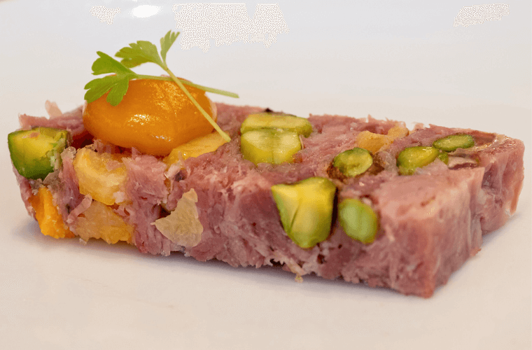 Pressed ham hock, pistachio, apricot gel