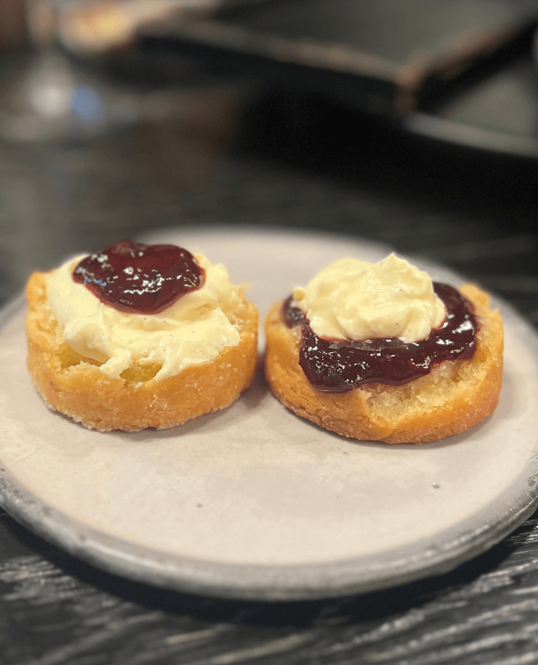 Scones served with jam and cream
