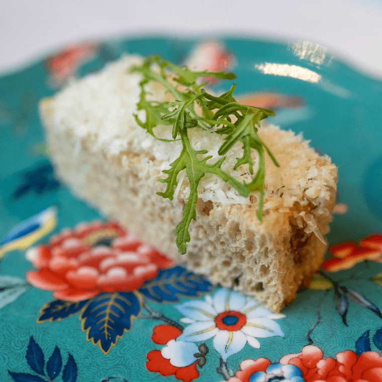 Pumpkin, chickpea and walnut sandwich, pecorino snow