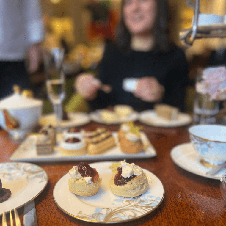 Scones with clotted cream, strawberry, fig and quince jams